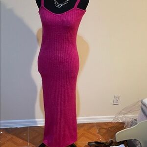 Zara Vibrant Pink Ribbed Maxi Dress